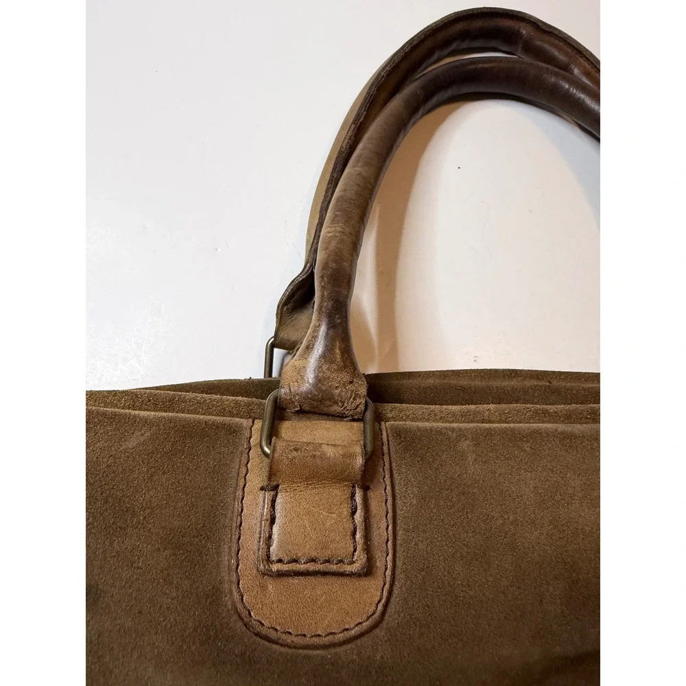 John Varvatos Mens Suede Leather Briefcase carryon Handmade in Italy Distressed
